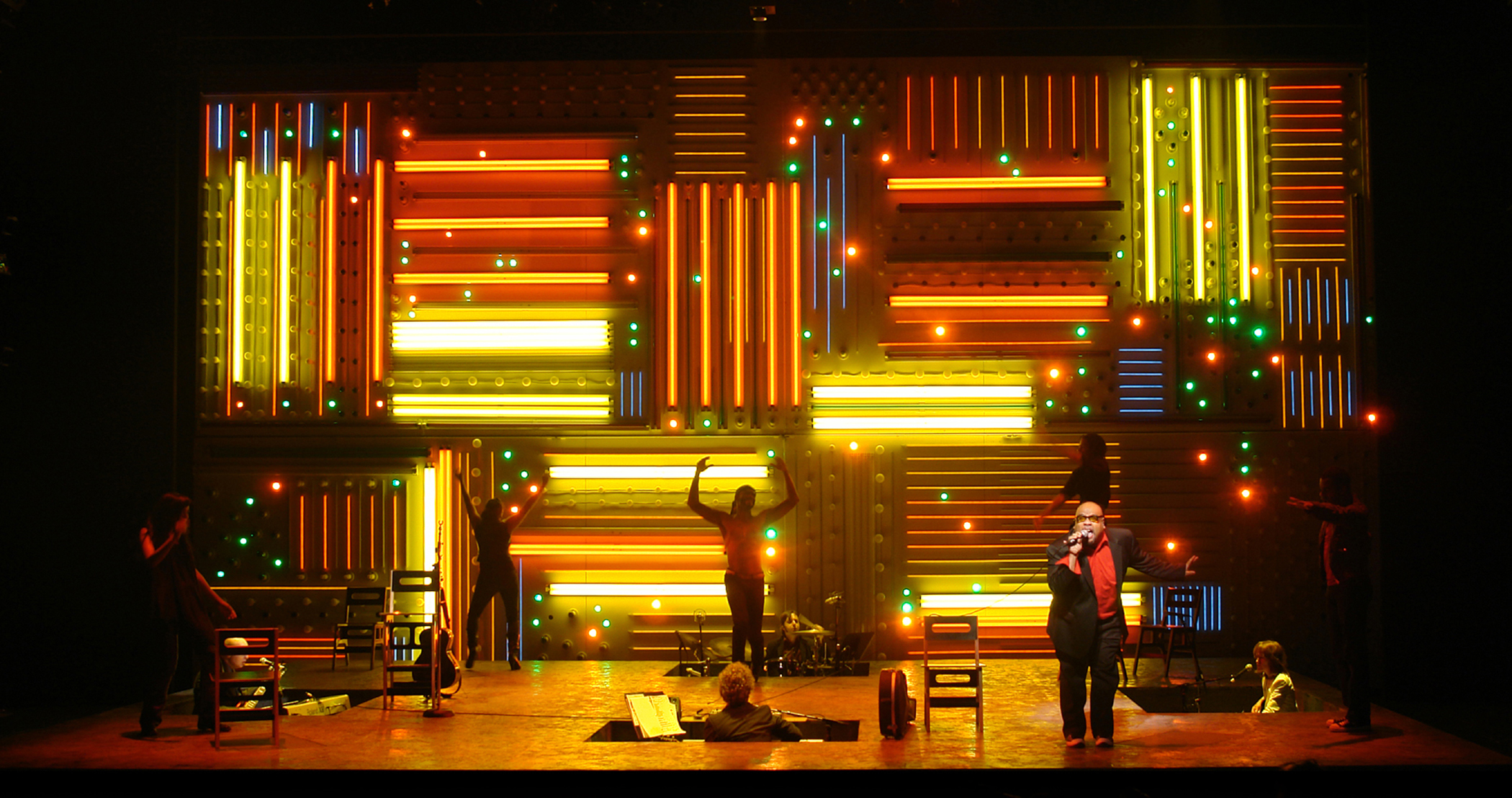 Set with lights for "Passing Strange," David Korins