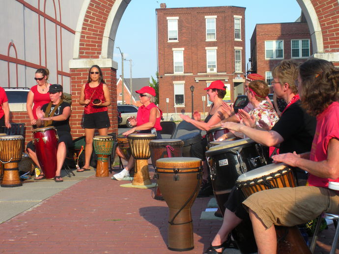 African drum circle and dancing
